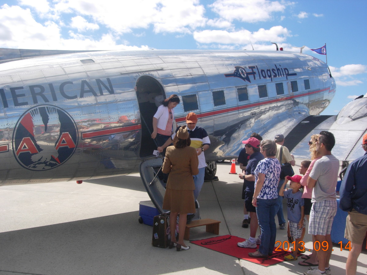 A DC-3 in American Airlines markings, Dulles IAP, September 2013.
