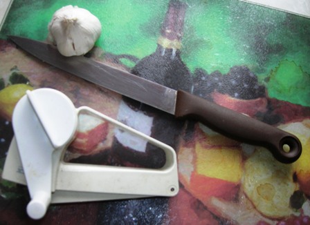 My present knife, garlic press and garlic