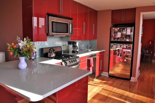 A modern, colourful kitchen