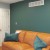 The green wall behind a brown leather sofa where some of the designs my daughter created in the newly designed family room before she was aware the Eagles would be in the Super Bowl. The green wall behind a brown leather sofa where some of the designs my daughter created in the newly designed family room before she was aware the Eagles would be in the Super Bowl.