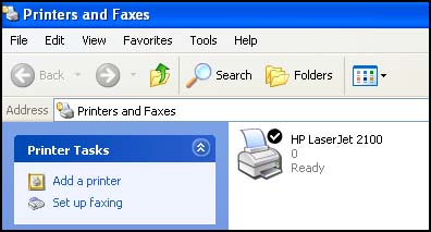 Printers and Faxes option in Windows XP.