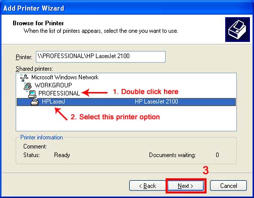 Select a printer shared on LAN network.