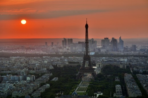 Pink and orange skies surrounding the Eiffel Tower in Paris!