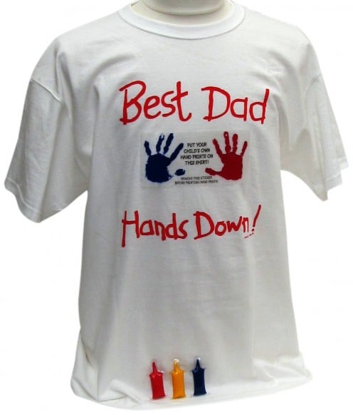 The text on this shirt says: "Best dad. Hands down!"