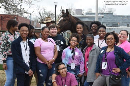 Bruce Anderson and Marley with the students from Fairfield Central High School with teachers Melissa McCrary (r) and Ciera Cyrus (l).