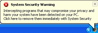 System Security Virus: fake tray warning