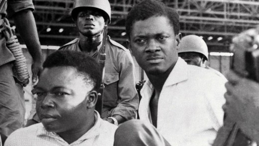 Congo's 1st Prime minister Patrice Lumumba(right) with Joseph Okito after being arrested by Government troops