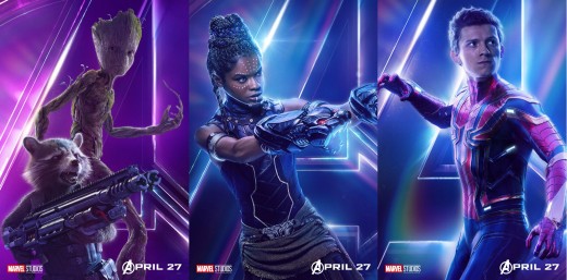 Three teenagers (seen in their individual posters) join the Avengers in the effort to stop Thanos - Groot, Shuri and Spiderman/Peter Parker.