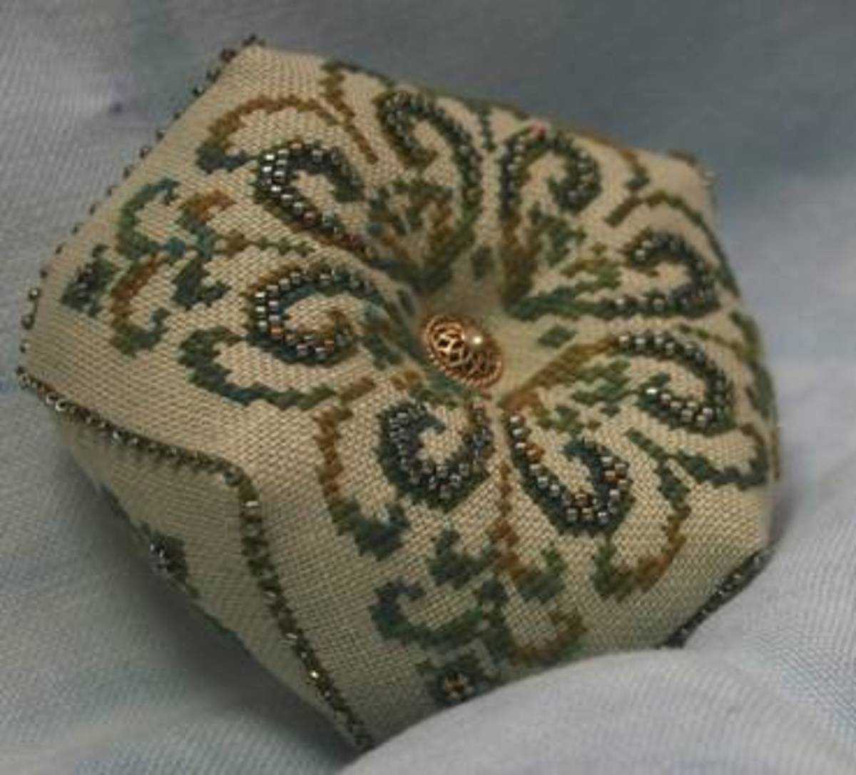 Bead Embellished Embroidered Pillow