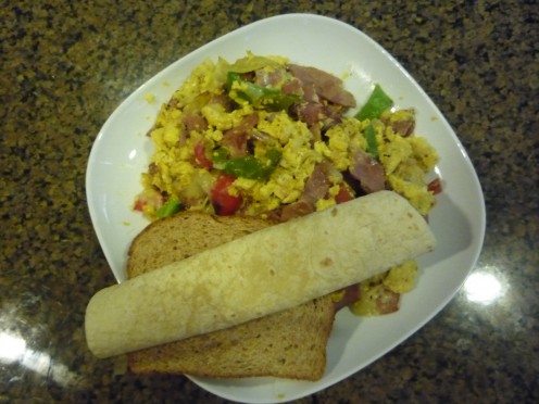 any leftover will do and can be eaten with pita, flour/wheat tortilla, wheat bread or bagel.