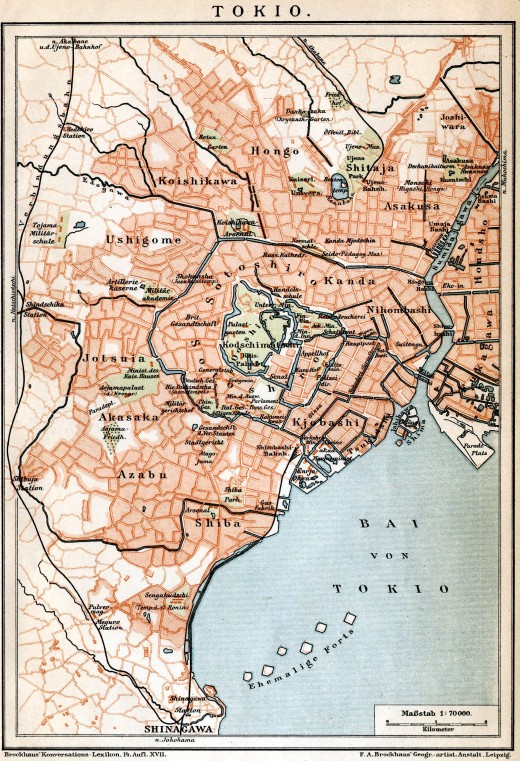 A German map of Tokyo from 1896: Honjo is located in the north, named "Hongo".