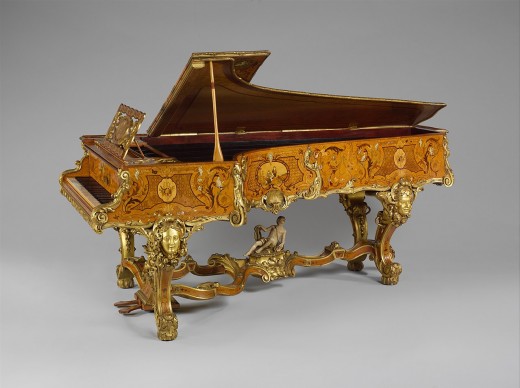 A grand piano, circa 1840.  The Museum has a large collection of musical instruments.