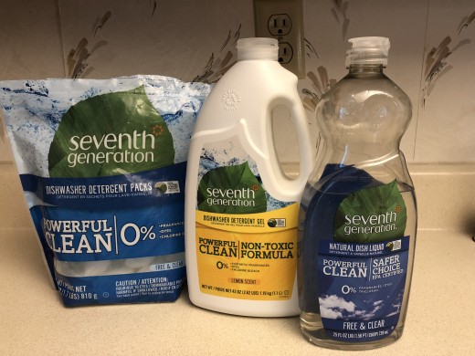 Seventh Generation dishwasher packs, dishwasher gel detergent, dishwashing liquid
