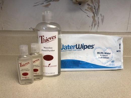 Thieves hand sanitizer and Water Wipeswith fruit oil