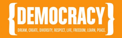 Democracy, dream, create, diversity, respect, life, freedom, learn, peace