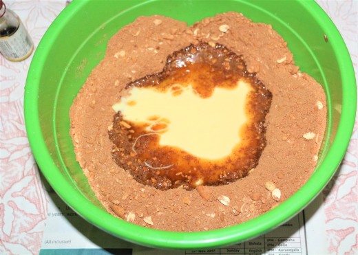 Pour the wet ingredients into the mix of dried ingredients. Mix it well.