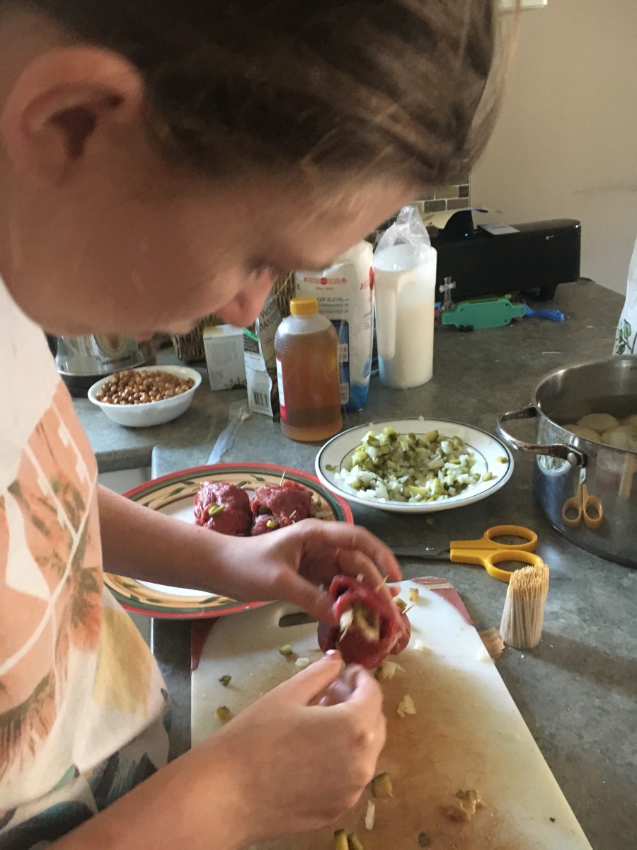 My daughter making rouladden with me