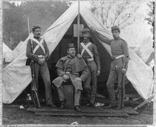 Officers and a sentry for the 7th Regiment, New York Militia