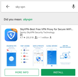 Screenshot of Sky VPN app on Google Playstore