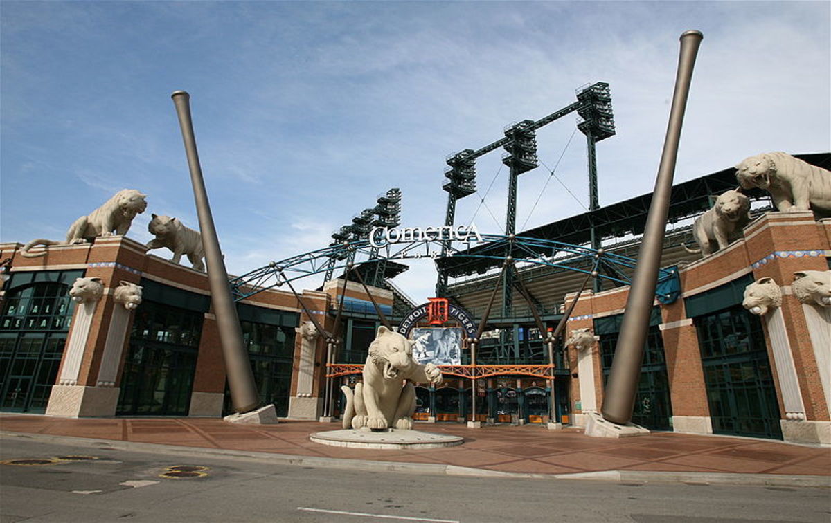 Comerica Park entrance. Just the outside of the stadium is as good as a zoo or a museum. 