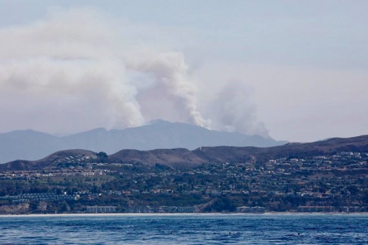 This smoke is from the right of the Holy Jim fire. We could see what looked like two fires, the Holy Jim fire and another fire to its right as we look towards the coast offshore of Capo Beach.
