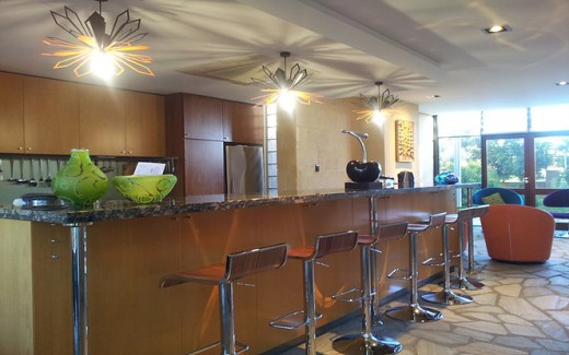 In this industrial style interior variying lighting types have combined to deliver an beautiful ambience