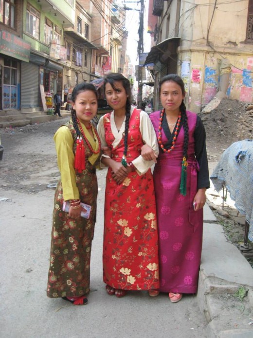 Three confident women strolling around Kathmandu. 