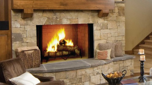 A fire burned in the Fireplace