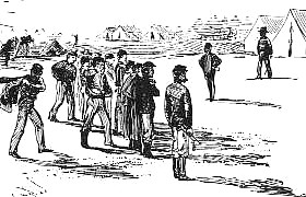 Illustration of troops Lining Up for Roll Call