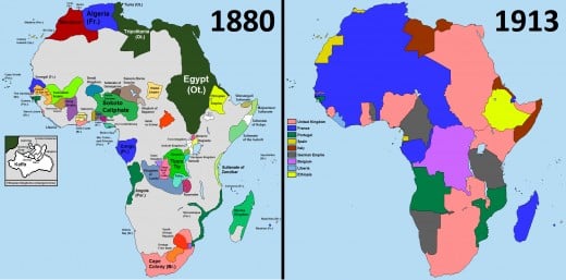 The differences between the left and right are rather stunning, but throughout the world, not just in Africa, European colonialism reached its highest, and ultimately unsustainable, stage in the years before the First World War. 