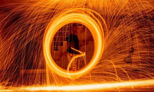 A classic light painting photography is made with bulb mode