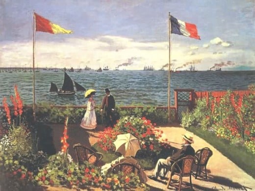 "TERRACE AT ST. ADRESSE" BY MONET (1867) IS IN THE METROPOLITAN MUSEUM OF ART IN NEW YORK CITY