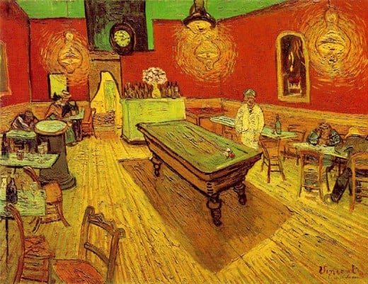 "NIGHT CAFE" BY VINCENT VAN GOGH (1888) IS IN THE YALE UNIVERSITY ART GALLERY IN NEW HAVEN, CONNECTICUT 