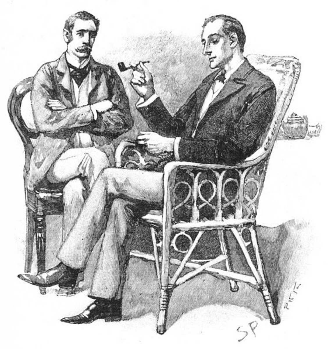 Sherlock Holmes and Dr. John Watson. September 1893, in the Strand Magazine; by Signey Paget (1860-1908).