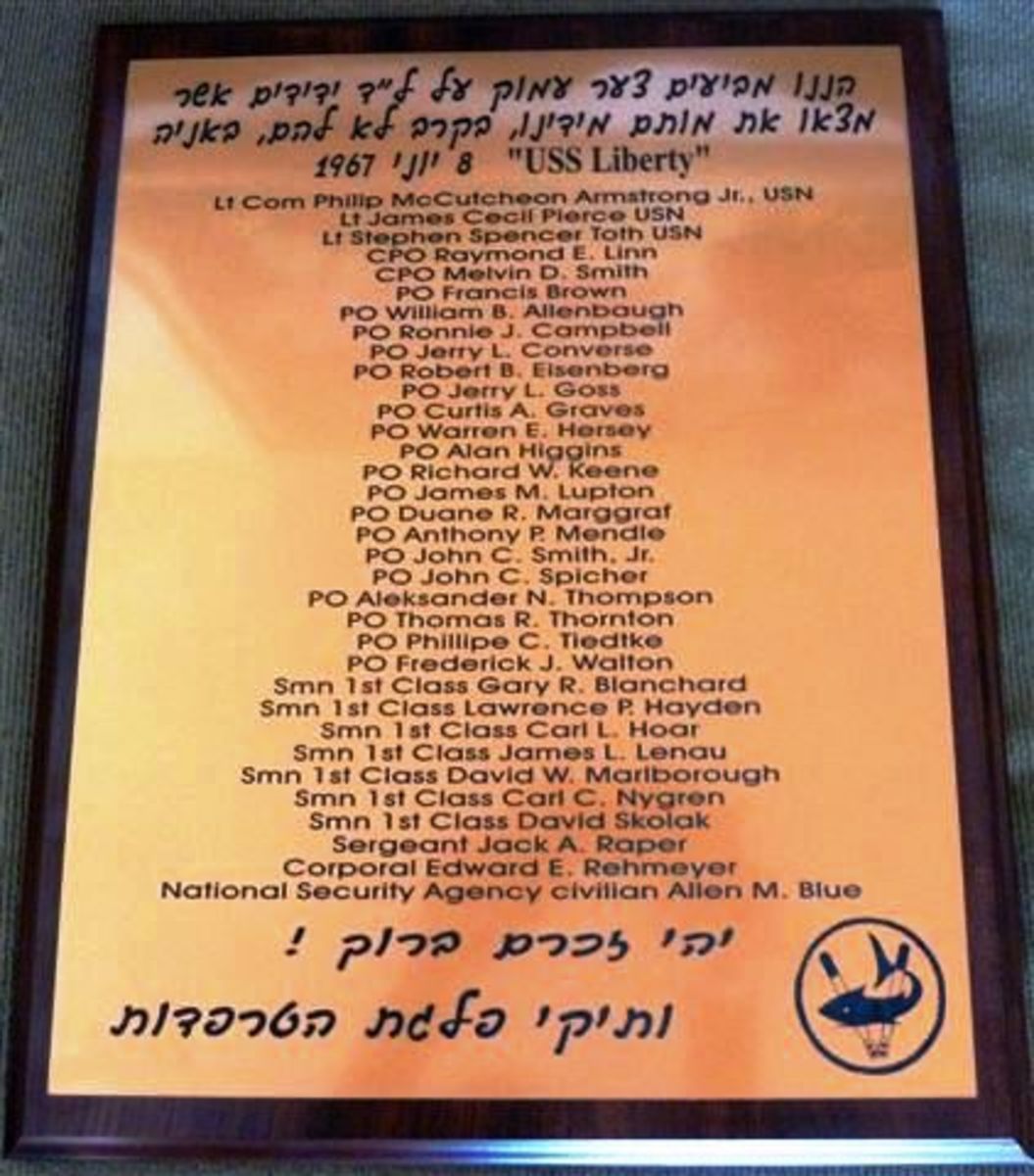 A commemorative plaque for the USS Liberty members who were killed in the attack in the Israeli Navy Clandestine Museum.