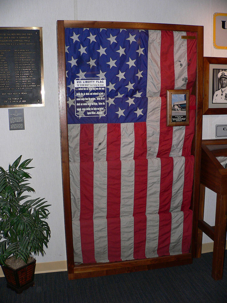 The USS Liberty exhibit at the National Cryptologic Museum.  This is the holiday ensign flying on the USS Liberty when it was attacked by Israeli Torpedo Boats.