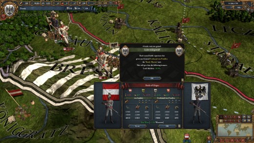 The Europa Universalis IV world map battle victory with military unit.