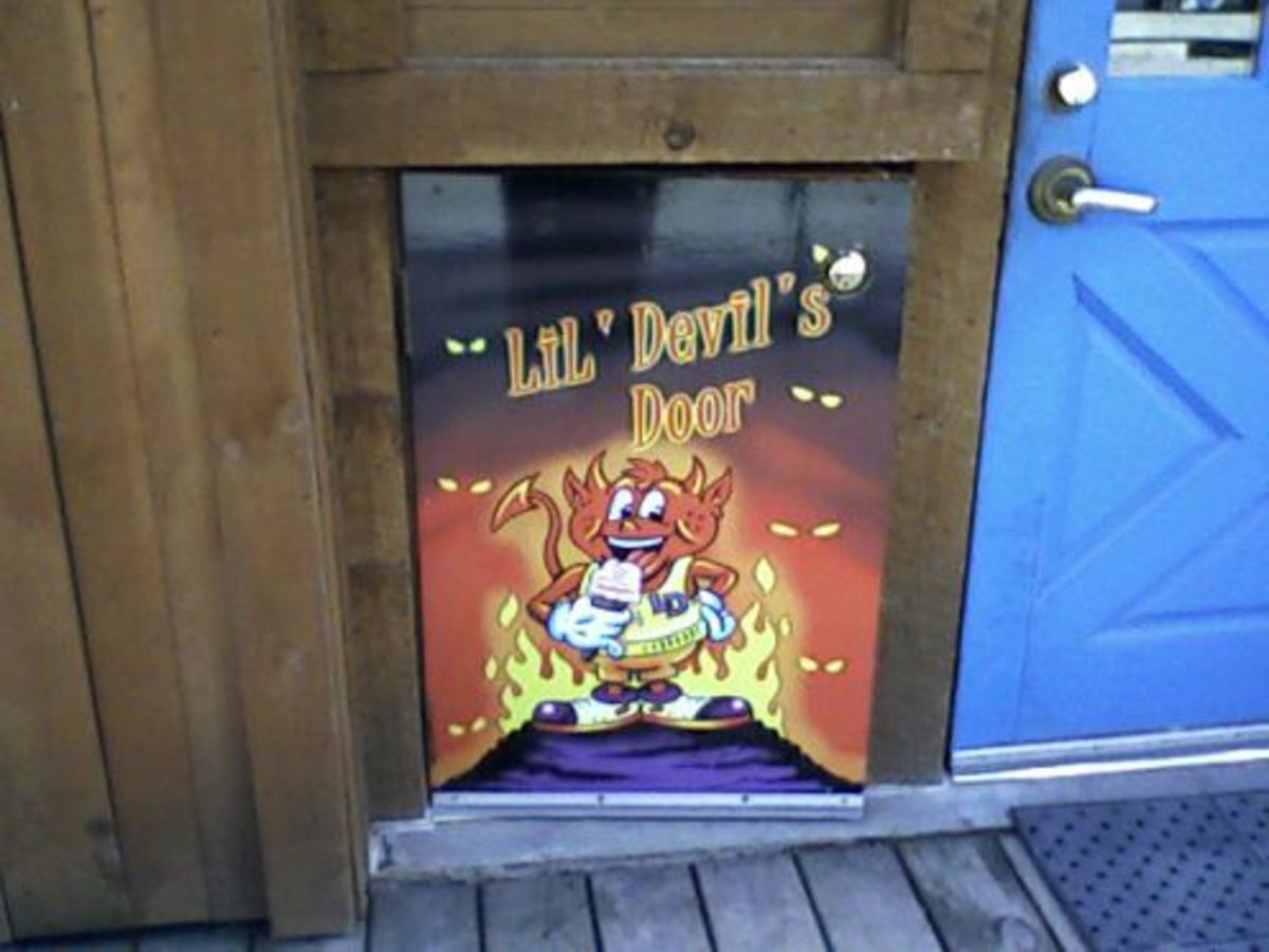 At Scream's Ice Cream, small children and little people have used this door next to the big blue one, which is a tradition that is used to ward off demons.  