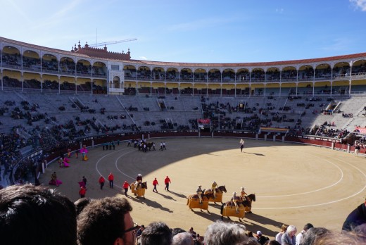 The picadores and matadors in Plaza de Toros de Las Ventas in Madrid.