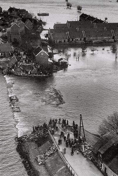 Dike Breach in Den Bommel, in South Holland, as a result of the flood in 1953