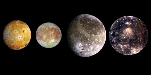 Galilean Moons of Jupiter. Starting from left - Lo, Europa, Ganymede and Callisto.