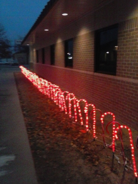 2014-2016 Candy Canes and laser lights at the Police Department, thanks to Walmart, Installed by Eric Standridge