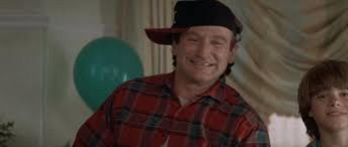 The character Daniel (played by actor Robin Williams) throws a birthday party for his son in Mrs. Doubtfire the movie.
