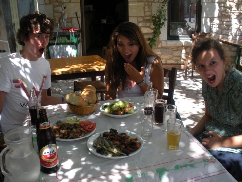 Some of the "youth" that was with us, pretending to be shocked by what we were going to eat, LOL, too funny! Octopus??? :p