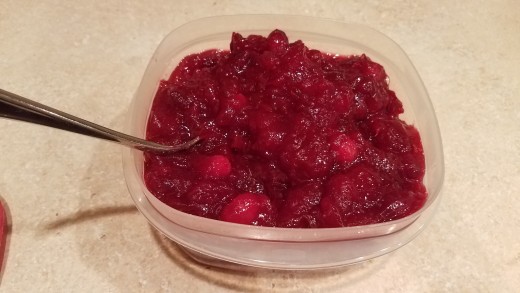 Scoop out your leftover cranberry sauce into your mixing bowl.