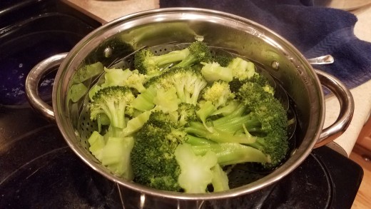 When your broccoli is bright green and cuts easily, pull it off of the heat.