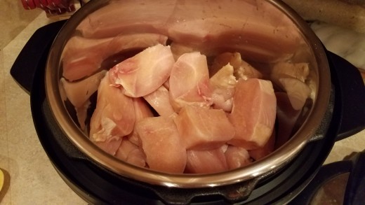 At this point, I chopped my chicken breasts into smaller pieces, because these chicken breasts were humongous. I also used my Instant Pot this time.