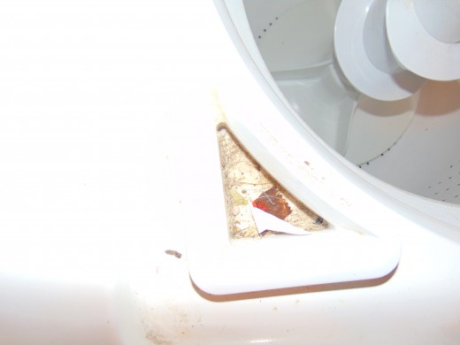 The  bleach dispenser needs to be wiped out thoroughly (Is that a snickers wrapper in there!?)