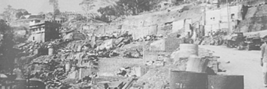 Aerial view of the result of the bombing