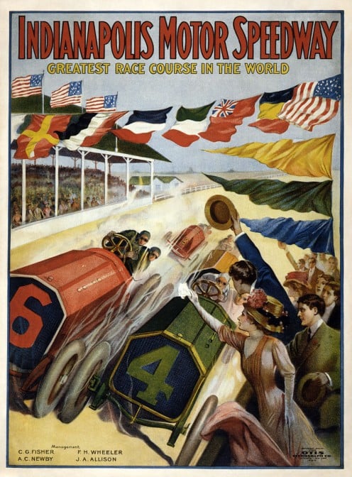 Grand Opening: 1909 poster advertising the new Indianapolis Motor Speedway.
